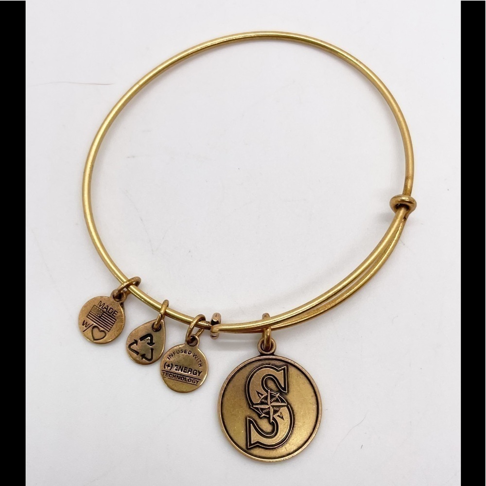 Alex and Ani Gold Tone Seattle Mariners Logo Charm Bangle Bracelet